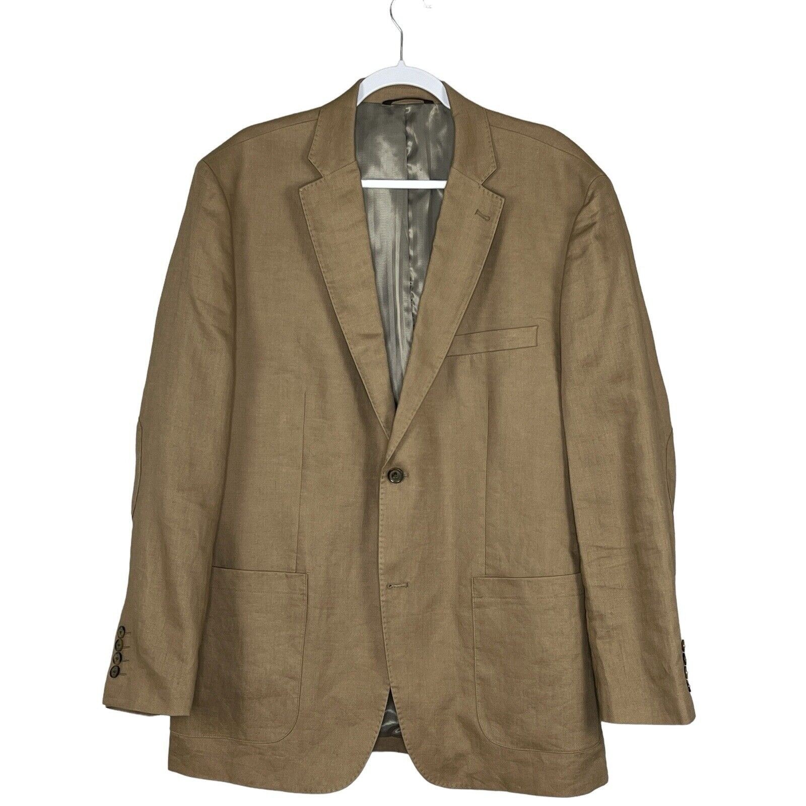 Tasso Elba Island Mens Xl 45-47 Linen Sport Coat Elbow Patches Beige Tan